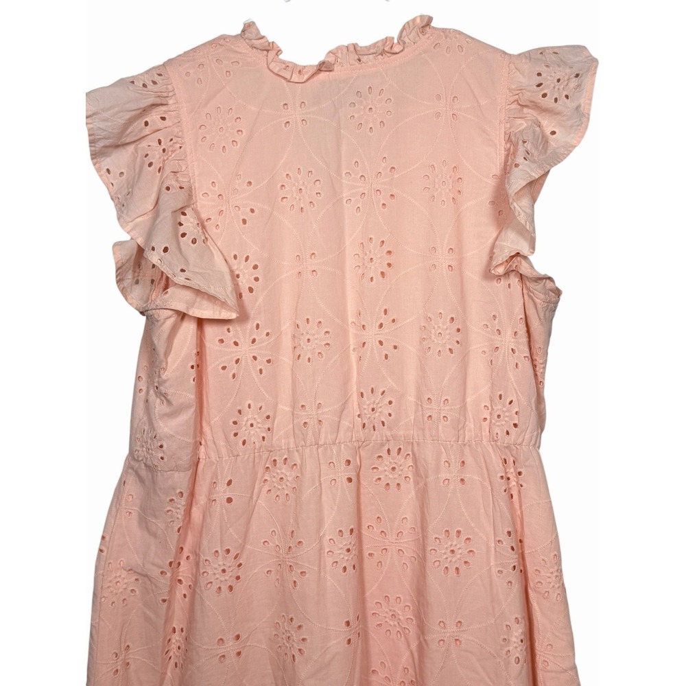 Eloquii Eyelet Midi Dress 18 Peach Cotton Ruffle Sleeve Lined Cottagecore - Picture 3 of 8